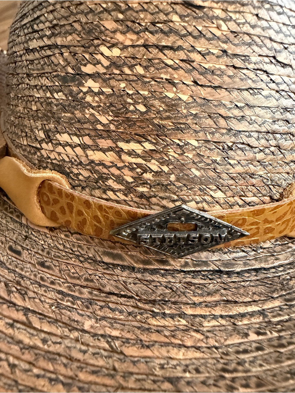 Stetson Brown-Tan Straw Fedora with Leather Accent Band